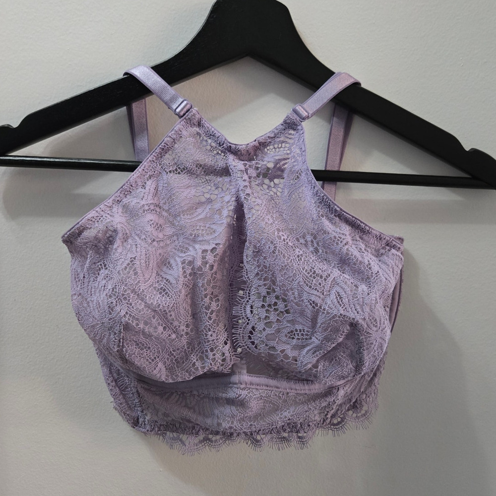 Victoria’s Secret Dream Angels High-Neck Sheer Floral Lace Bralette sz 32D